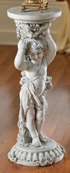 European Cherub Sculptural Pedestal Grapes Vines Column Pillar